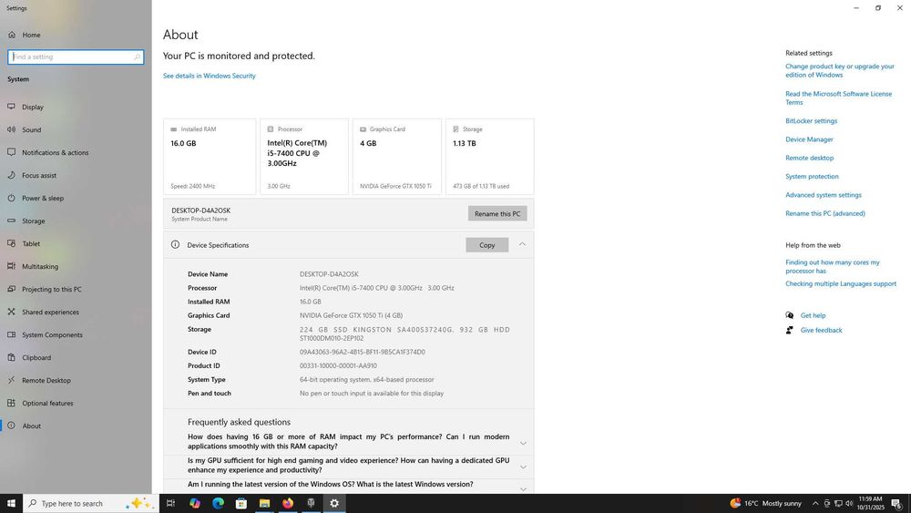 pc/calculator/i5/16gb ram/gtx1050TI/ssd/hdd