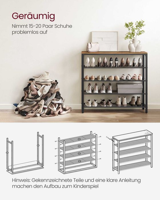 Pantofar hol metalic cu 5 rafturi, Vasagle LBS016B01