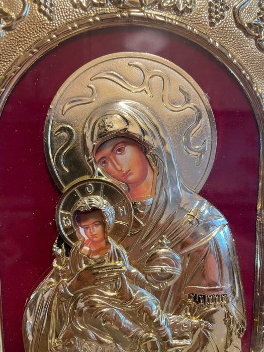 icoana veche argintata icoana maica domnului dim 24x27 icoana veche
