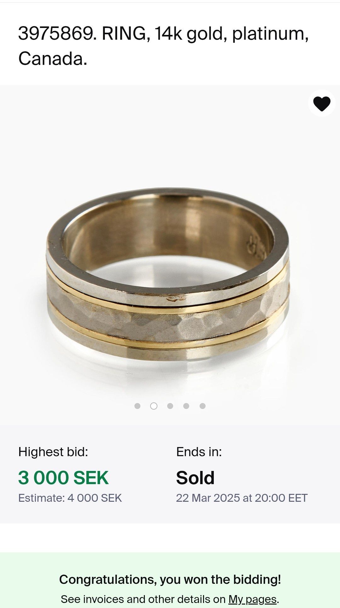 Inel PLATINĂ & AUR 14k , Canada , 9.36 grame