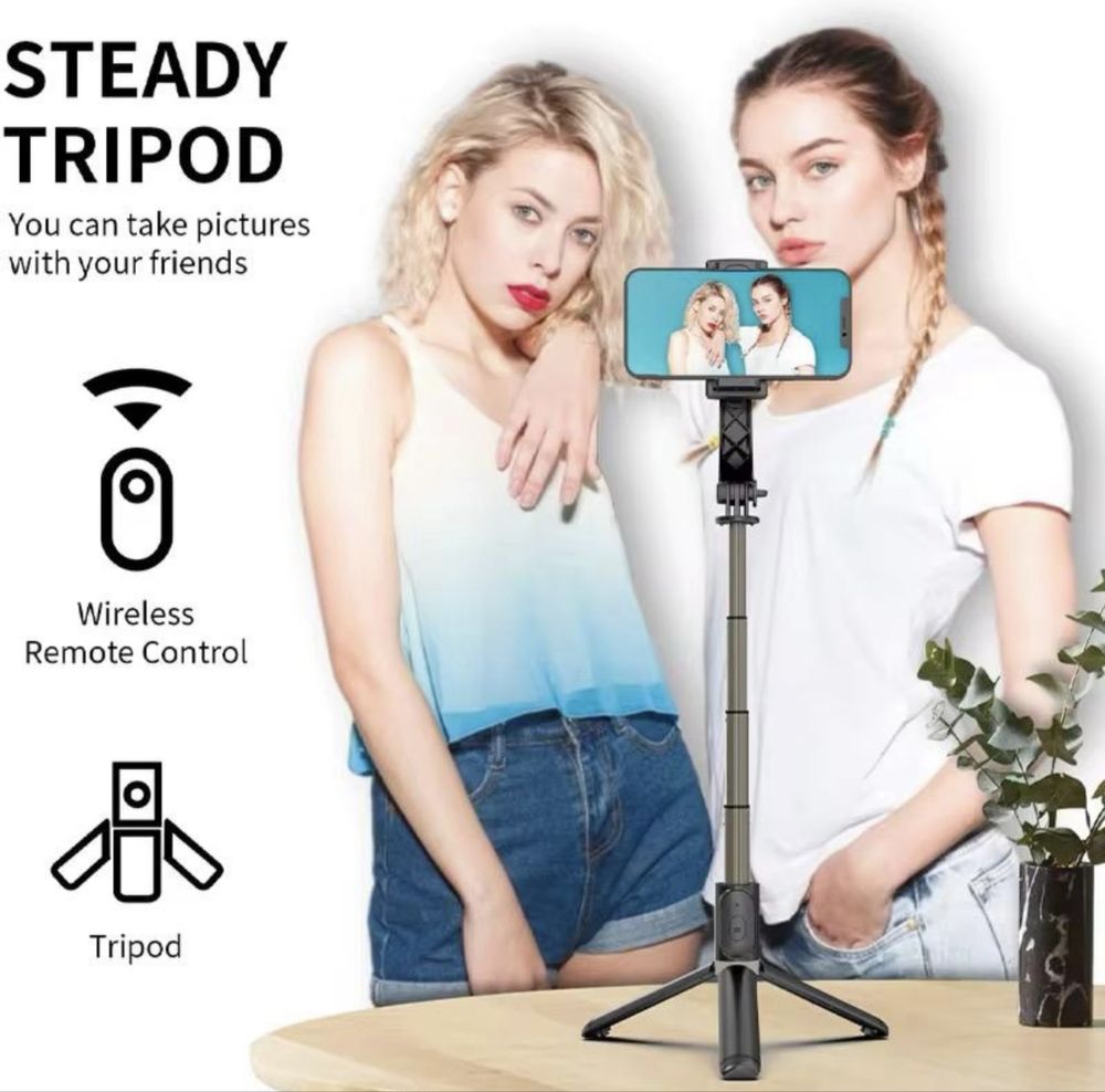 Selfie Stick Q08. 3în1 cu Gimbal, trepied ascuns si telecomanda