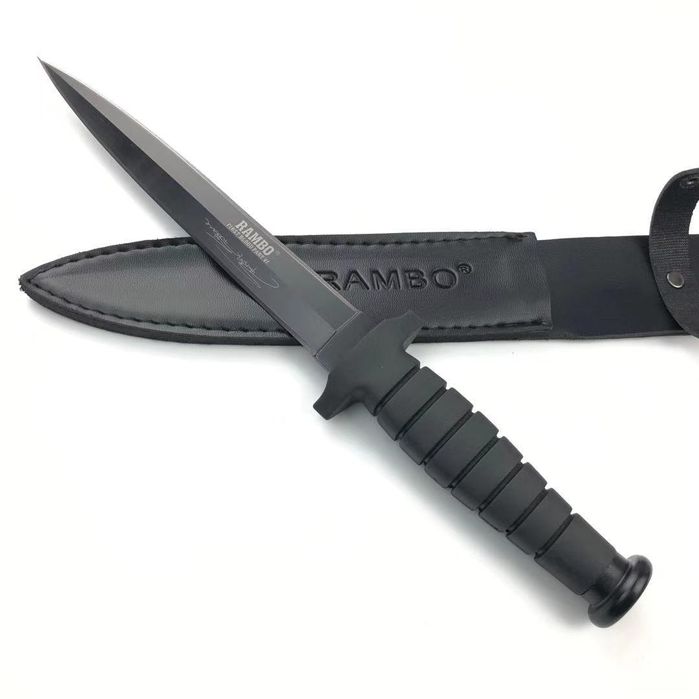 Cutit tip baioneta cu doua taisuri, maner cauciuc + teaca, 35cm
