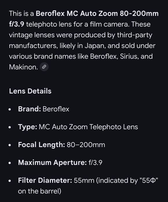 Ретро японски телеобектив Beroflex 80-200mm f 3.9 M42 Auto Zoom