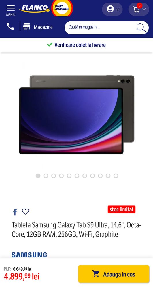 MDM vinde: Tableta Samsung Tab S9 Ultra SM-X910, 256GB, Graphite.
