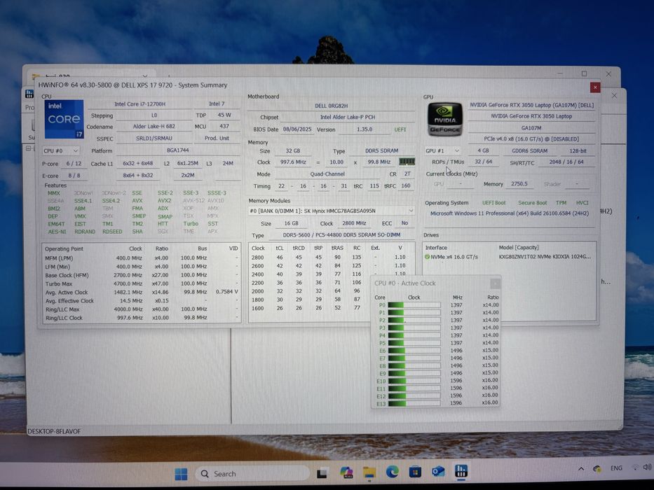 Dell XPS 9720 17", intel i7-12700H, 32GB, 1TB NVMe, NVIDIA RTX 3050