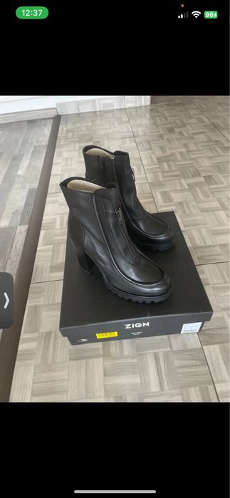 Vand cizme de dama din piele cu toc si fermoar noi la cutie