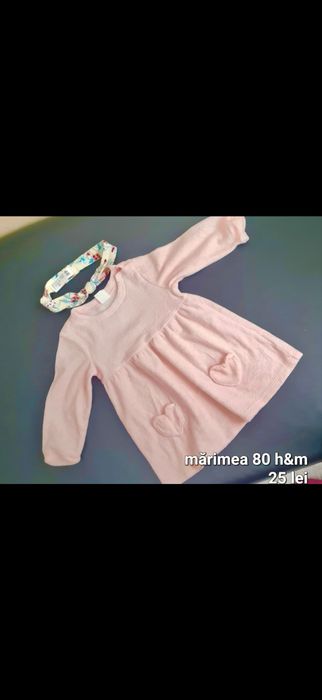 Rochie catifea bej roz cu mâneca lungă mărimea 80 H&M
