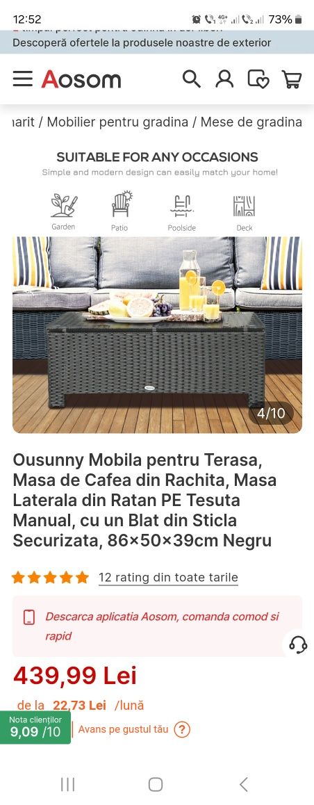 Masa terasa din ratan și sticla securizata