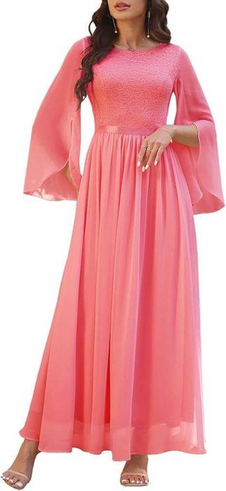 Rochie lunga DRESSTELLS, marimea S, maneci largi, roz