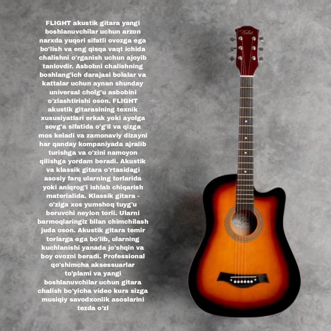 Flight Akustik Gitara + 6 ta zapas sim