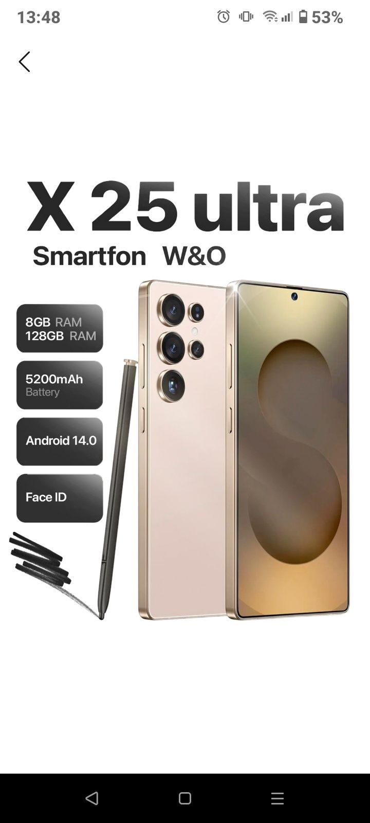 Smartfon W&O X 25 ultra 8/128 gb  Tez sotiladi telegram bor Holati idi