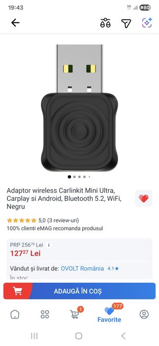 Adaptor wireless Carlinkit Mini Ultra, Carplay si Android