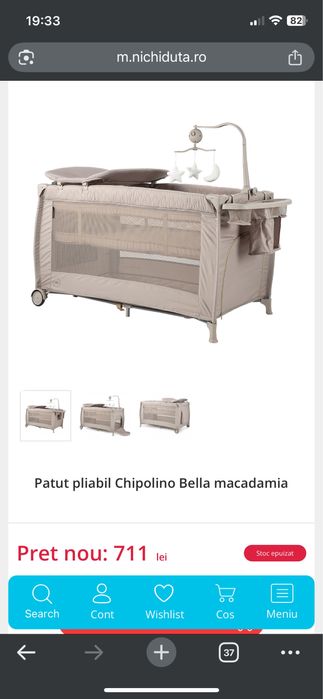 Vand tarc / patut pliabil Chipolino Bella Macadamia, saltea cocos