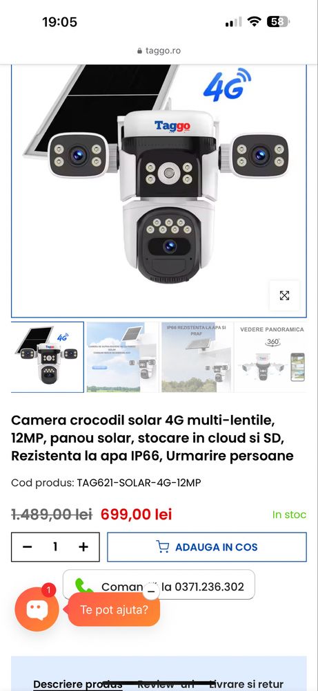 Camera Supraveghere cu 4 Camere cu Panou Solar, 4G, 12 MP Zoom 10X