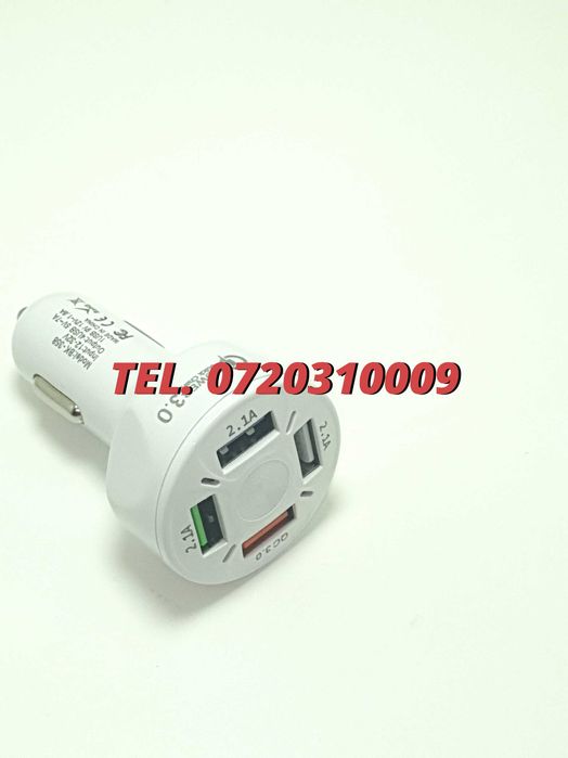 Incarcator Masina Auto 4 Porturi Bricheta Usb Qc Incarcare Rapida