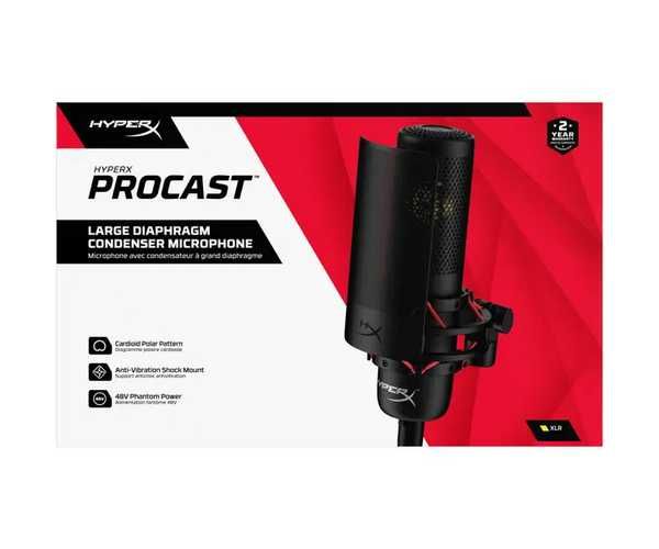 Microfon XLR HyperX ProCast, condensator cardioid cu diafragma mare
