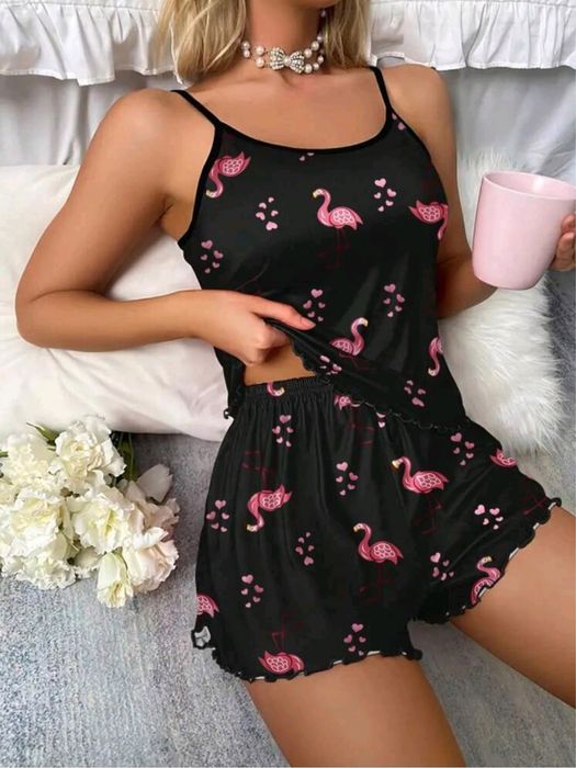 Pijama cu imprime flamingo