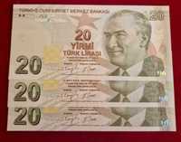 Bancnote Turcia 20 Turkish Lira 2022 P-224f Serie G001