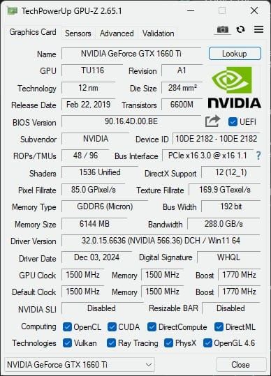Видеокарта 1660 TI