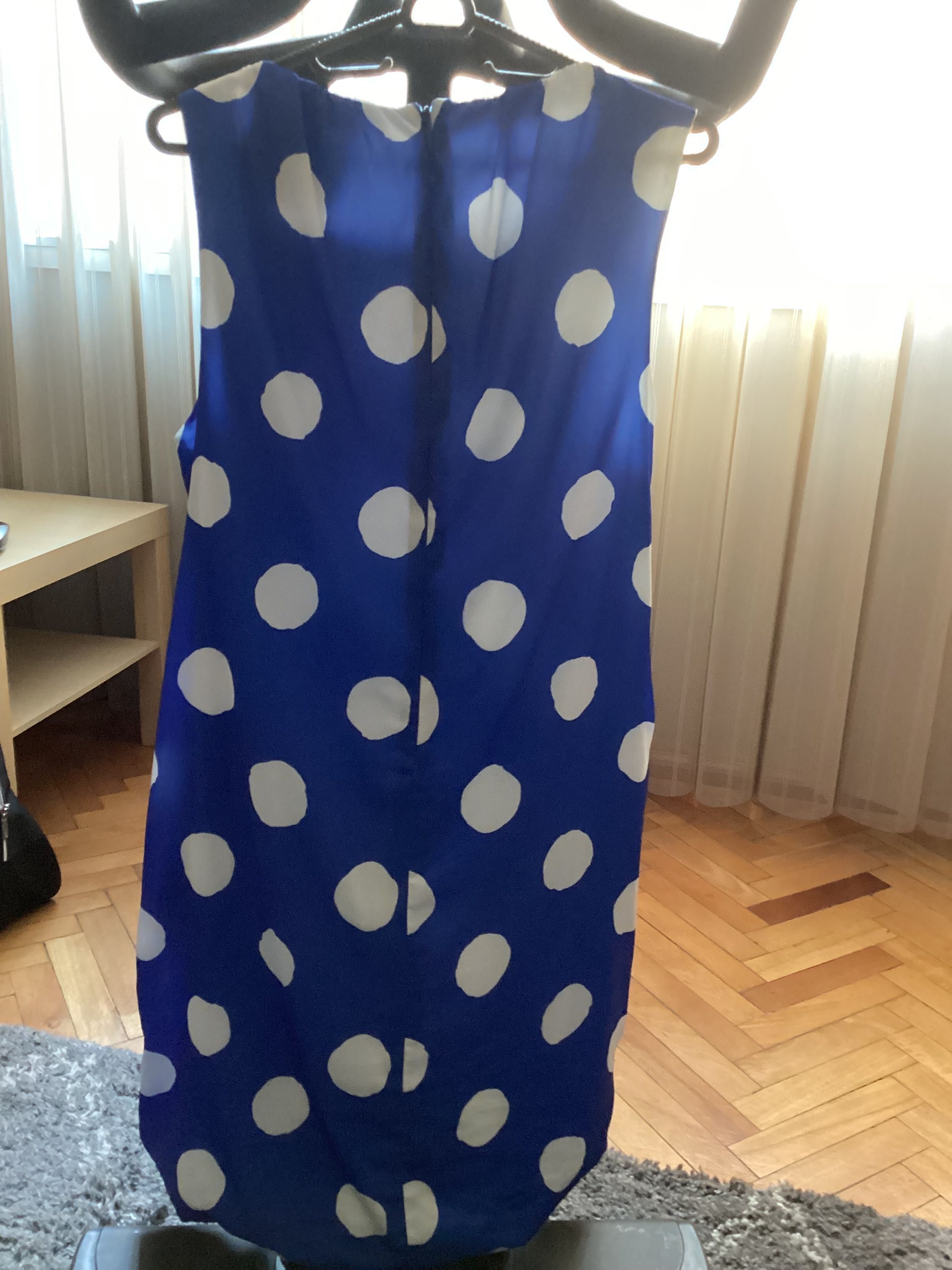 Дамска рокля, коприна, Moschino, синя на точки, S