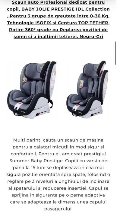 Scaun auto profesional BABY JOLIE PRESTIGE, 360 grade isofix!!