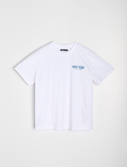 Нова дамска бяла тениска памук с принт Sinsay размер XXS