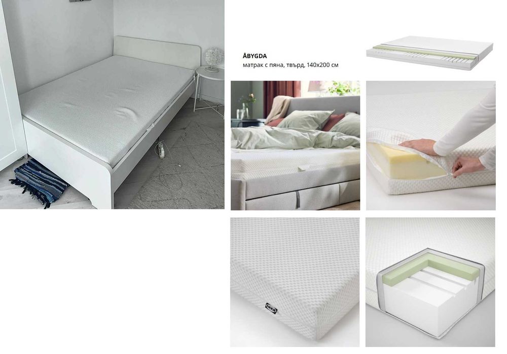 Бели ИКЕА мебели за спалня - гардероб, легло, матрак, етажерки