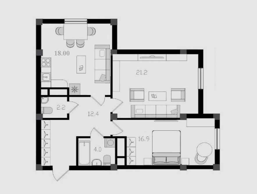 ЖК Parkent Plaza. 3-комнатная "студия", 75 м². Паркентский, Корзинка