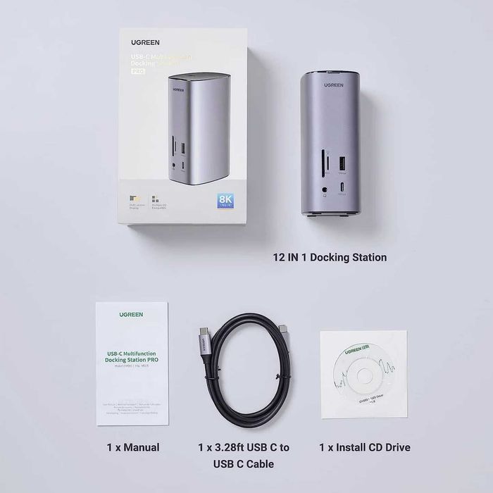 Док станция для MAC/Win Ugreen CM555 12в1 до 3 мониторов с Displaylink