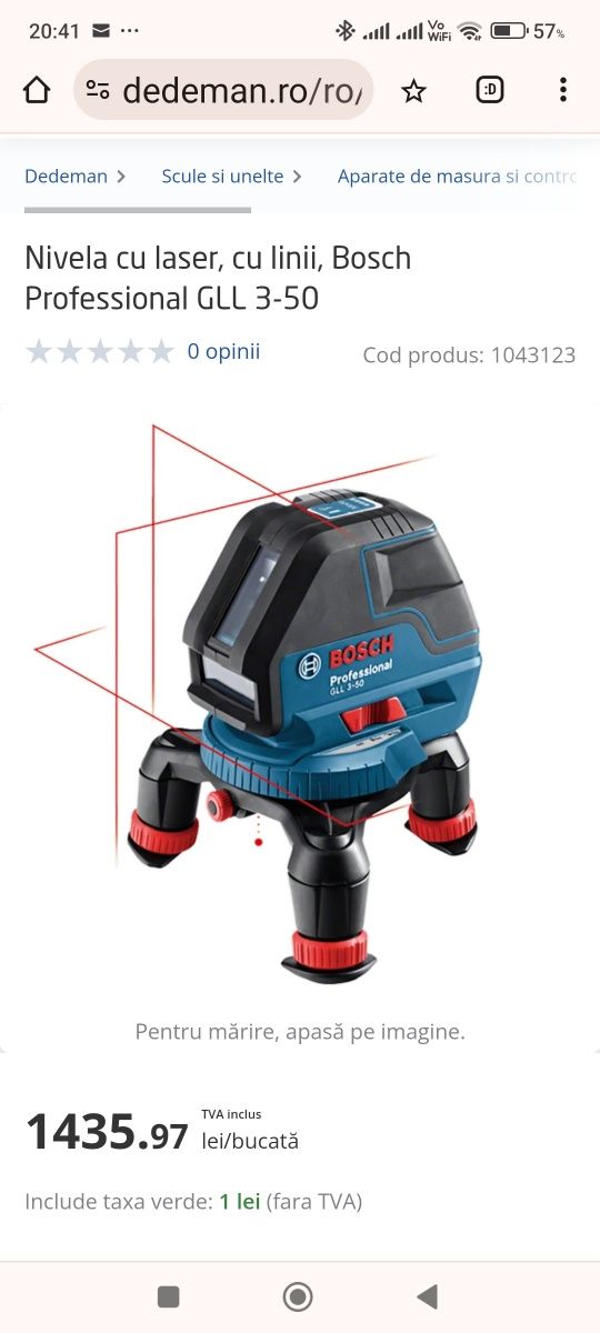 Nivela laser cu linii Bosch - GLL 3-50 - 50 m