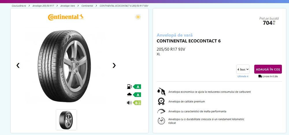 Set 4 Anvelope de vara Continental Ecocontact 6 205 50 17 2025