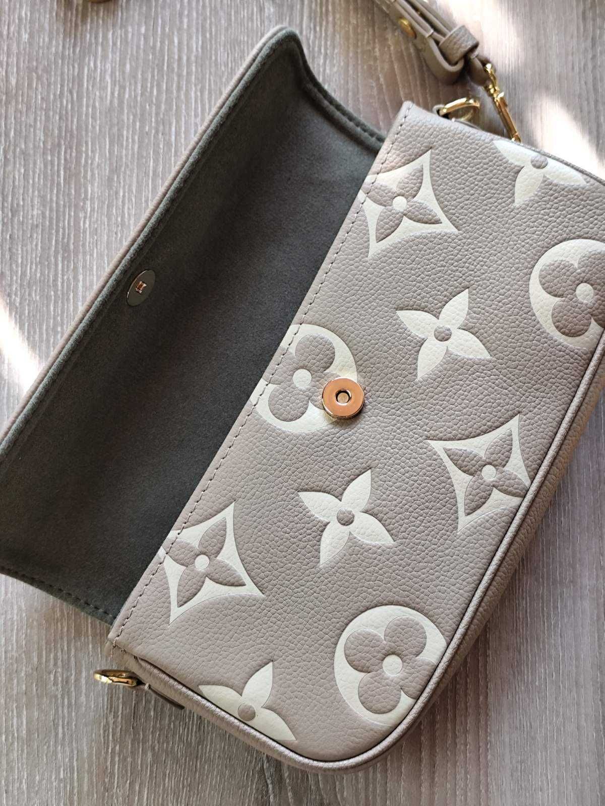 Louis Vuitton Кожена Дамска Чанта с Верижка и Каишка Бежов цвят