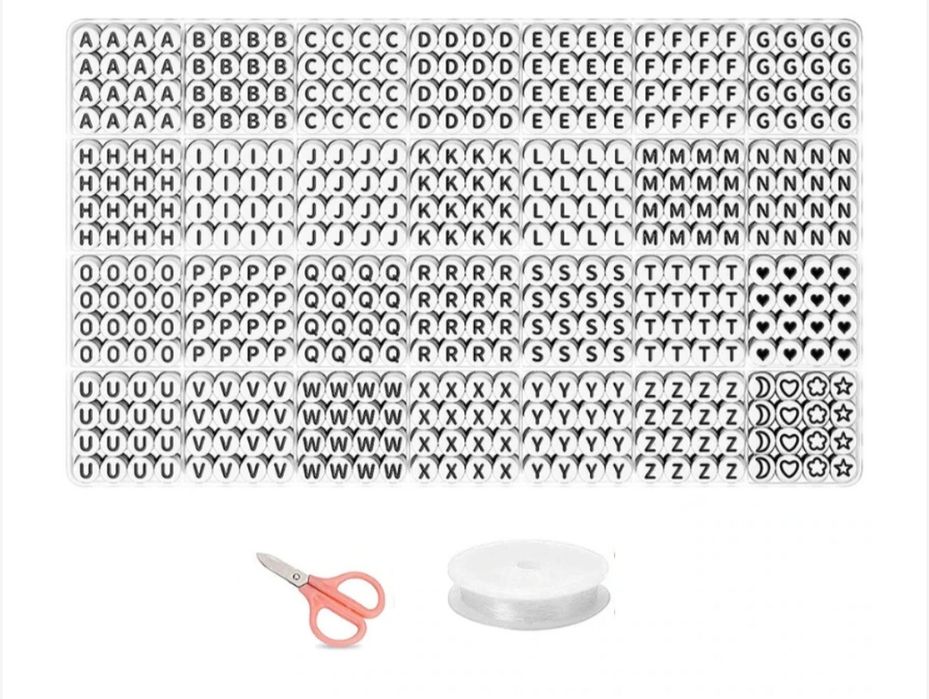 Margele rotunde cu litere negre din material acrilic, 1400 buc, alfabe