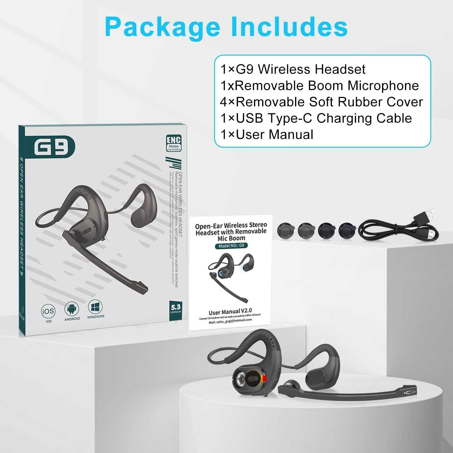 iDIGMALL Bluetooth 5.3 слушалки с магнитен подвижен микрофон, 12 часа
