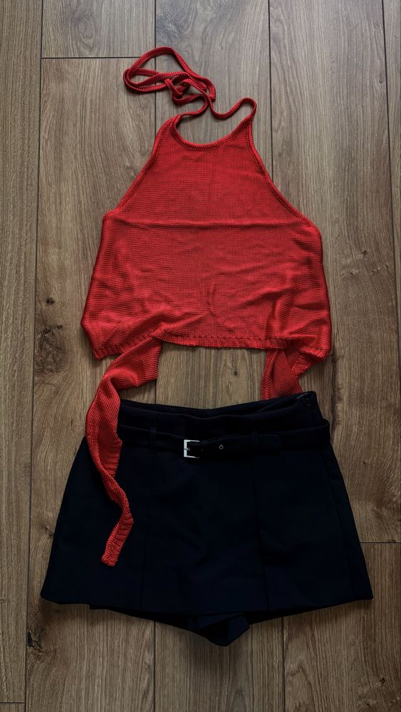 Червен потник Zara с връзки и гол гръб, XS размер