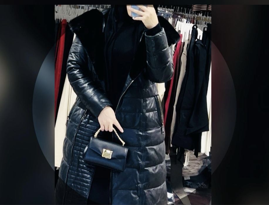 Пуховик натуральная кожа