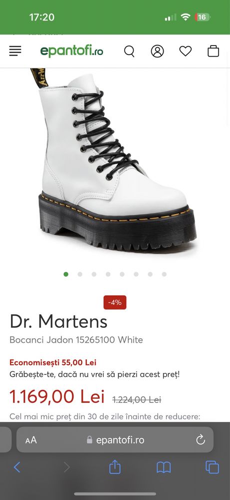 Dr Martens Jadon White Platform bocanci alb