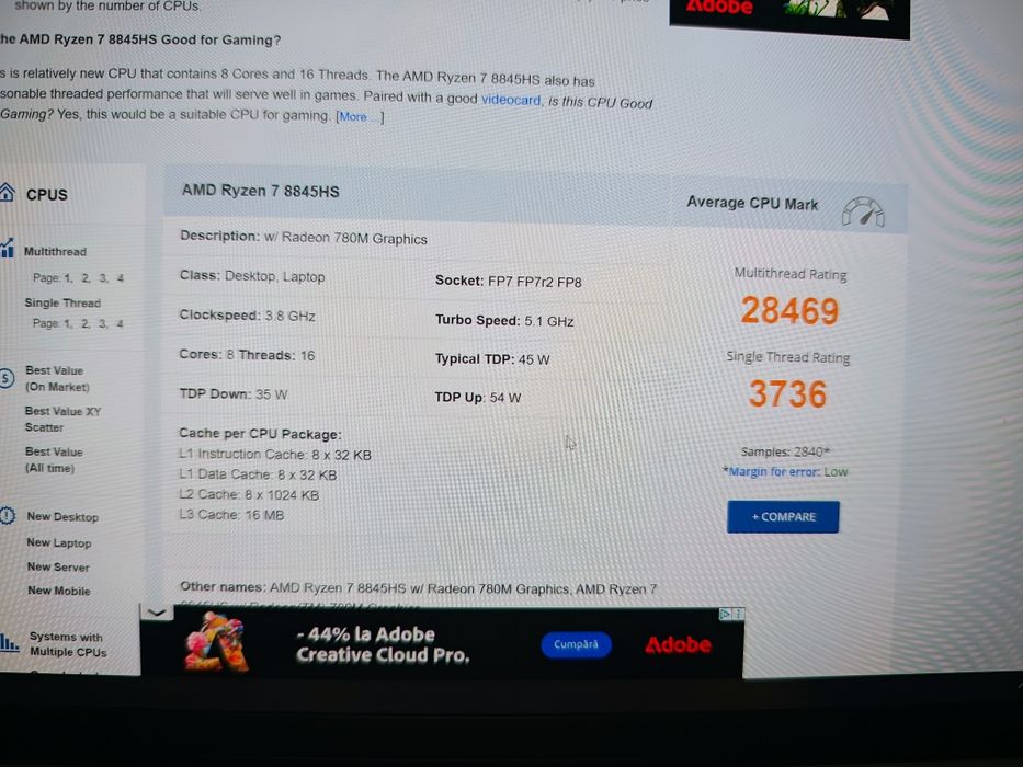 Laptop Ideapad 5 pro oled ryzen 7 8845hs 32gb ram