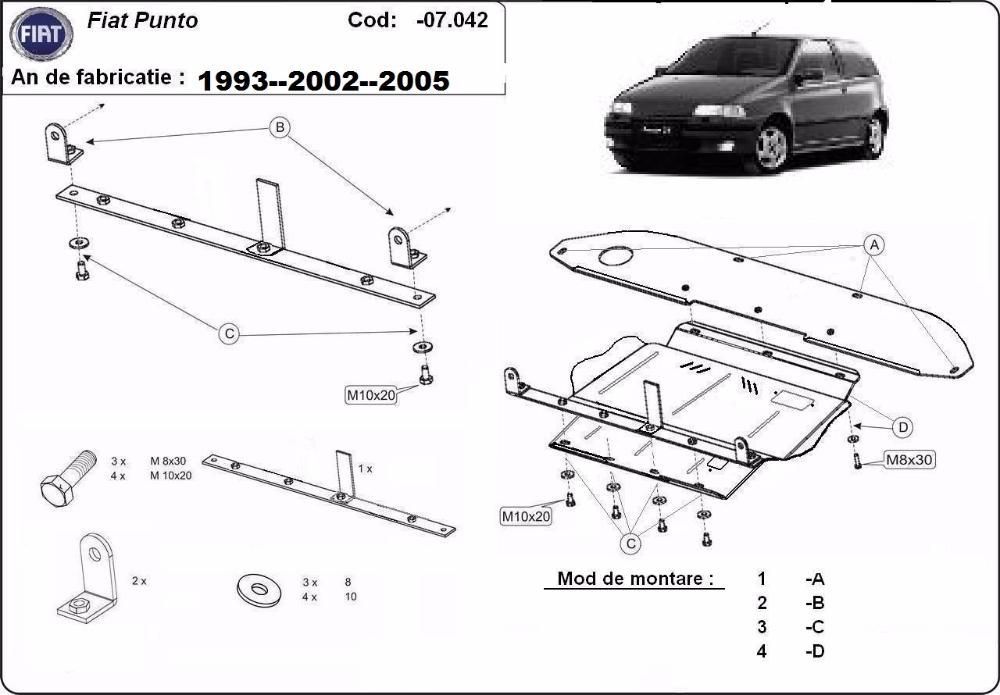 Scut metalic pentru motor Fiat Punto 1999-2009 - otel 2mm