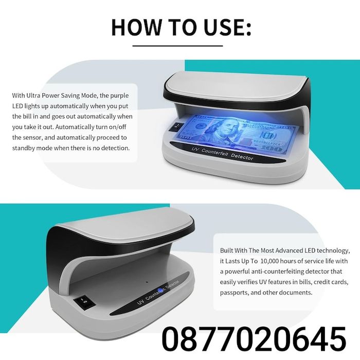 Детектор за банкноти, с батерия, UV LED светлина, проверка на банкноти
