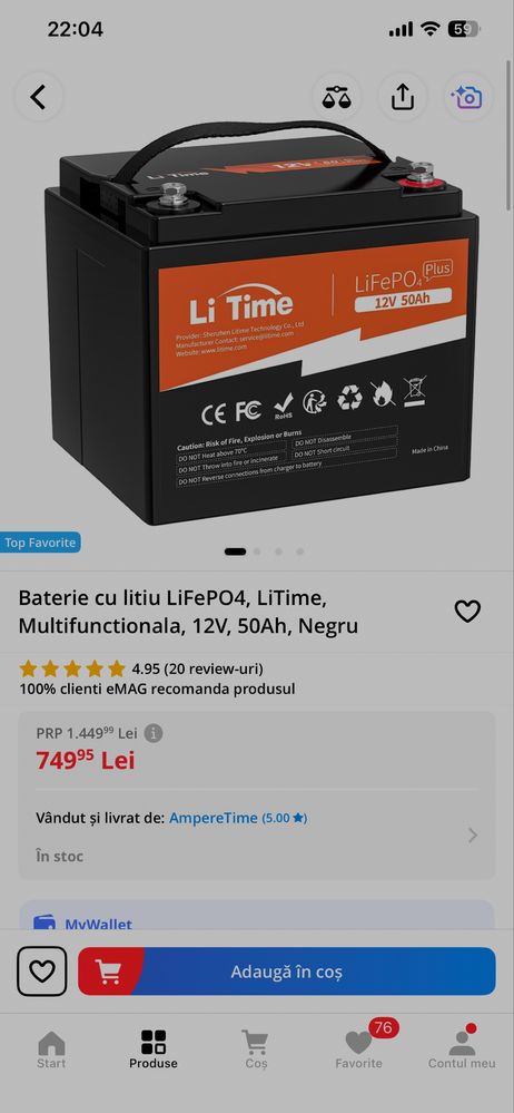 Baterie LiFePo4 12v 50ah Li Time