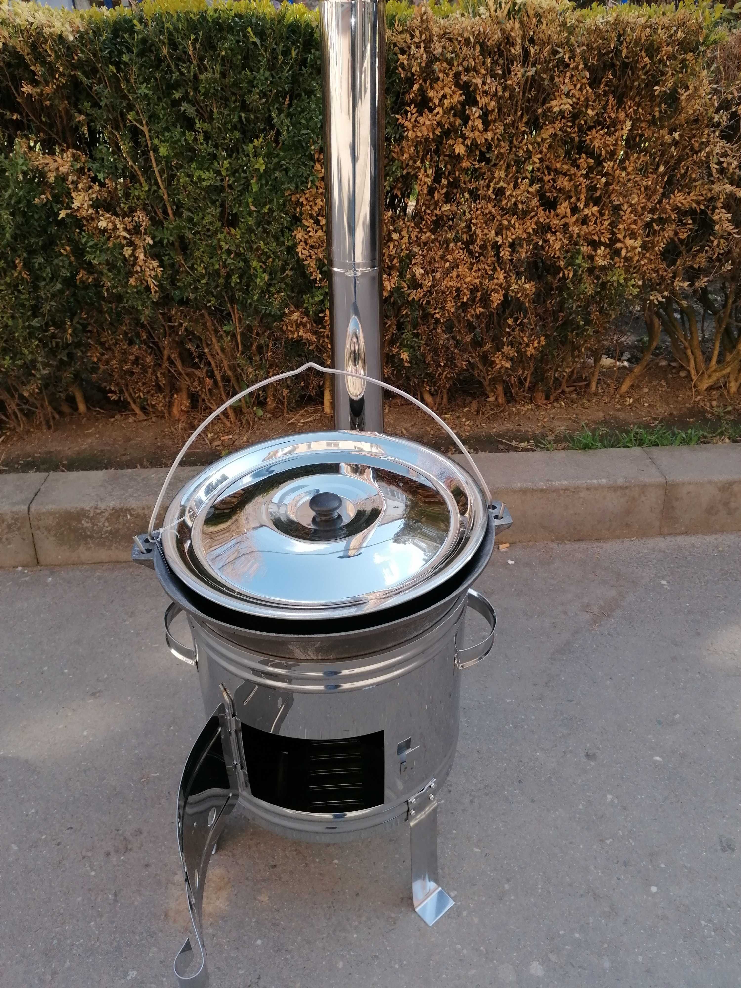 Sobă inox cu burlane+  ceaun fontă emailată/tuci  10,8 L Promo 599 lei