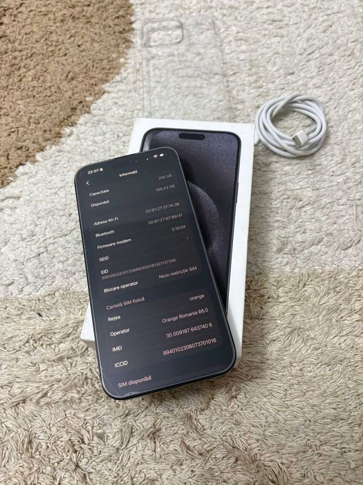 iPhone 15 Pro Max Black Titan 256GB - 87% Baterie - la Cutie full