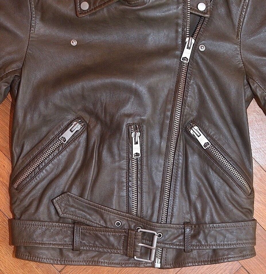 AllSaints Balfern Дамско Кожено яке Естествена Овча Кожа Кафяво Small