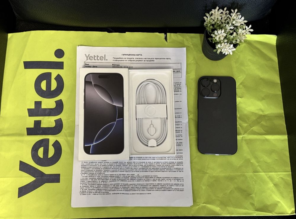ЧИСТО НОВ 128GB iPhone 16 Pro Yettel Гаранция 3г 2028 Black / Черен
