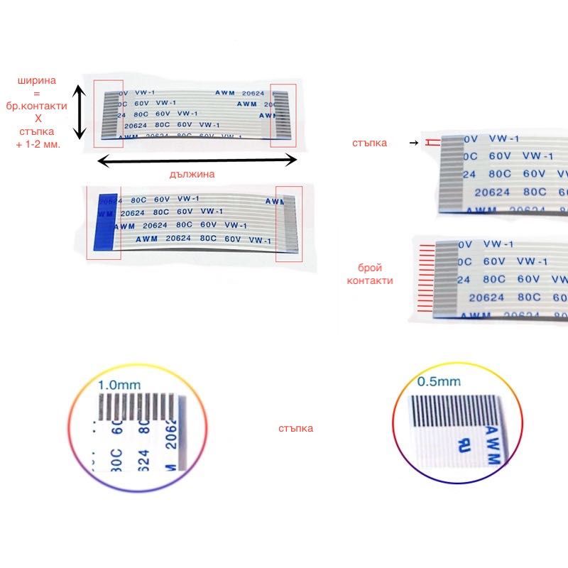 Лентови кабели 8/24/30/34/40/45/50/60 контакта