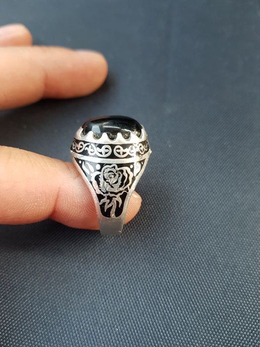 Ghiul mare argint 925 cu piatra onix in gheara,model trandafir negru