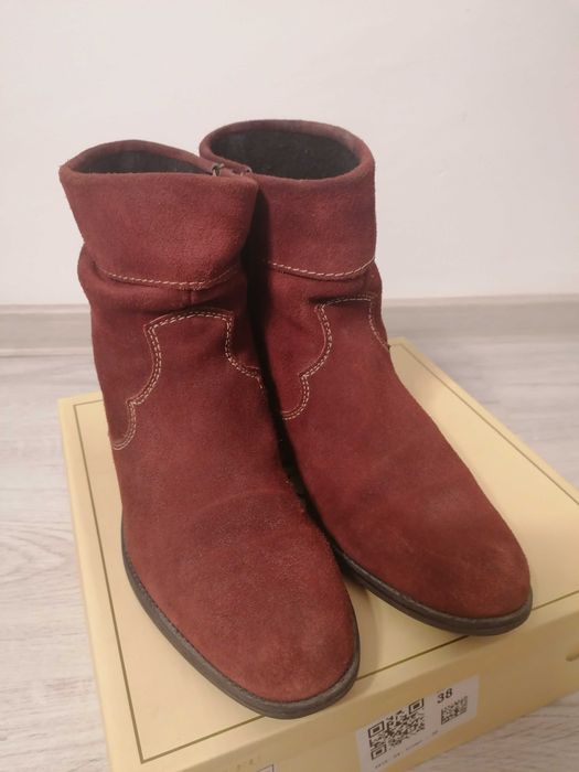 Botine burgundii, piele întoarsă, talpa joasa, marime 39