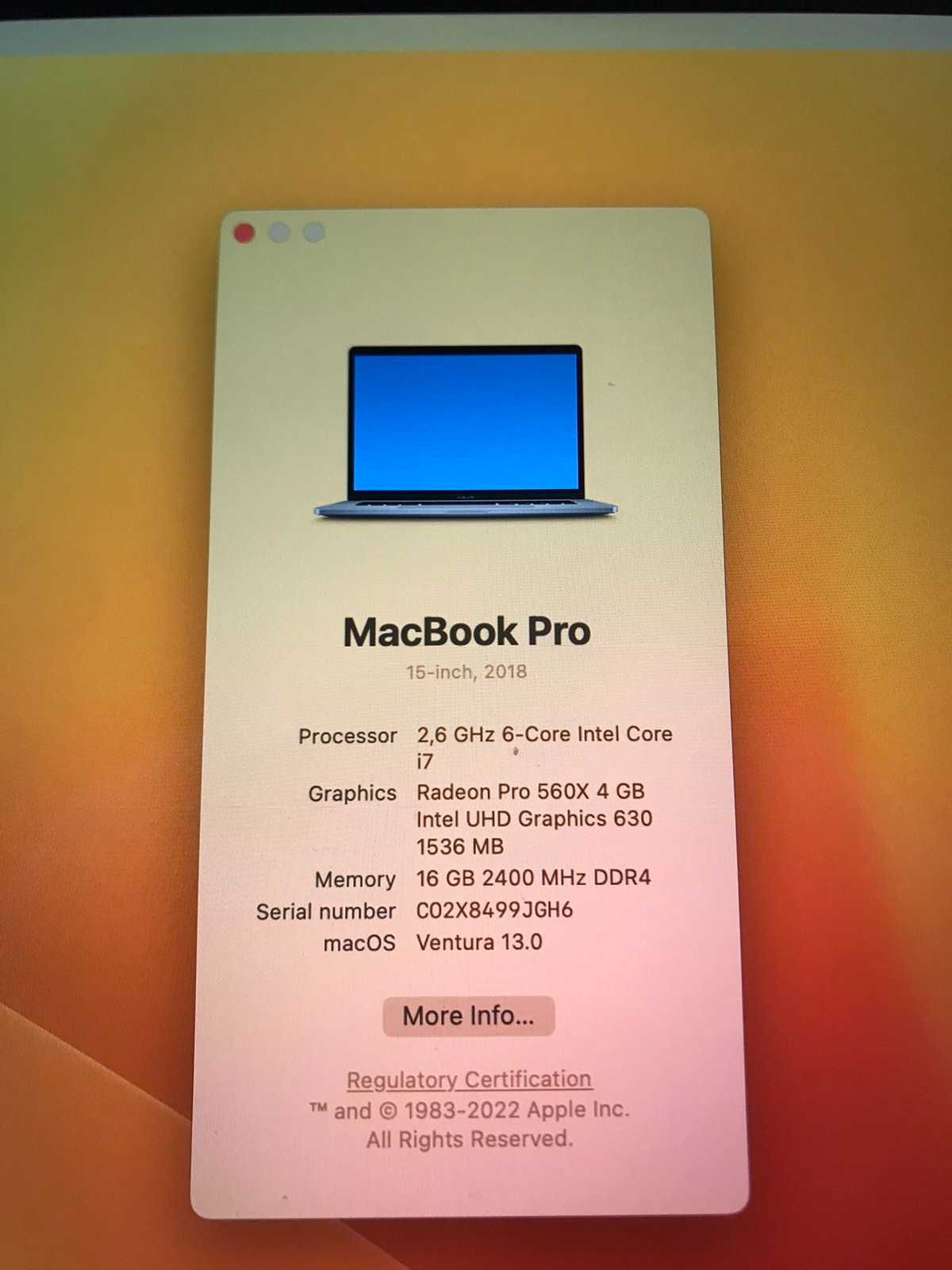 Лаптоп Apple Macbook PRO 15 2018 I7 16GB 1TB SSD с гаранция A1990