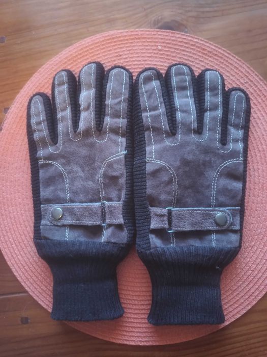 Ръкавици за мъже от свинска кожа зимата, плюшени, сензорен екран, XL